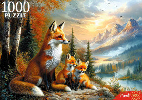 Пазл Рыжий Кот 1000 деталей: Лиса с  лисятами