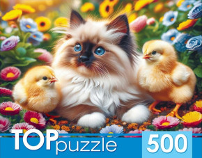 Пазл TOP Puzzle 500 деталей: Котенок и цыплята