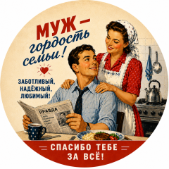 Пазл Алма деревянный круглый 142 детали. Винтажная коллекция.Муж - гордость семьи.