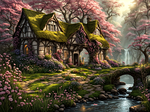 Пазл деревянный Алма 500 деталей Сказочные домики. Дом у водопада