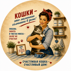 Пазл Алма деревянный круглый 142 детали. Винтажная коллекция. Счастливая кошка