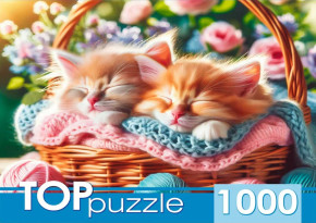 Пазл TOP Puzzle 1000 деталей: Два котенка в корзине