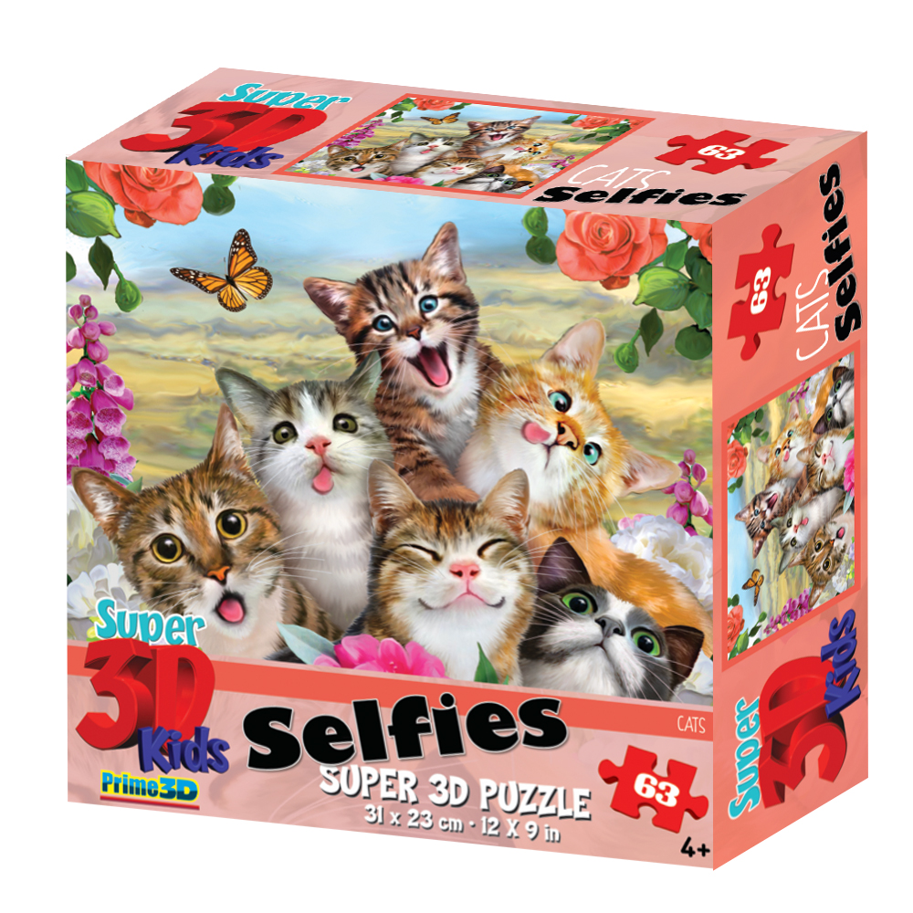 Puzzles Spiele 3D Premium Effekt Motiv Selfie Katzenkinder 42 Teile 
