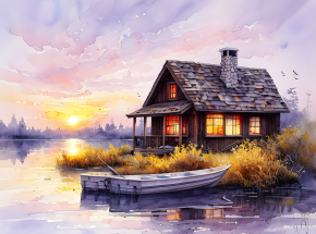 Картина интерьерная на стену, постер Дом на реке