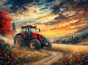 Картина интерьерная на стену, постер. Красный трактор