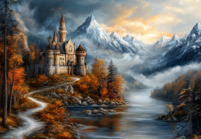 Пазл деревянный Алма 1000 деталей. Сказочный мир. Горный замок у реки