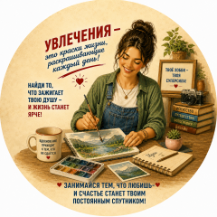 Пазл Алма деревянный круглый 142 детали. Винтажная коллекция. Увлечения - краски жизни.
