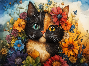 Картина интерьерная на стену, постер. Трехцветная кошка