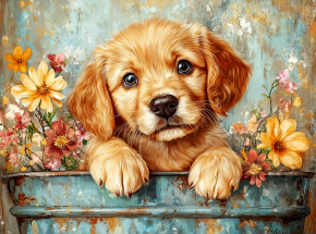 Картина интерьерная на стену, постер. Золотистый щенок