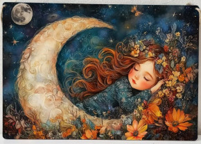 Картина интерьерная на стену, постер Девочка и луна