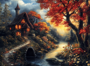 Картина интерьерная на стену, постер. Каменная избушка