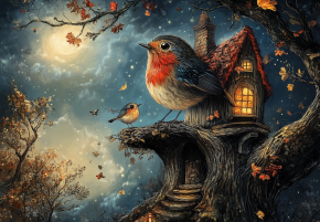 Пазл деревянный Алма ПРЕМИУМ 1000 деталей. Сказочные домики. Яркая птица в мире ночных чудес