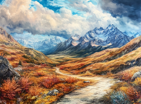 Картина интерьерная на стену, постер. Дорога среди гор