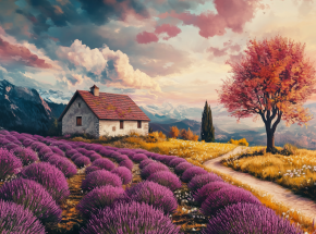 Картина интерьерная на стену, постер. Лавандовый домик