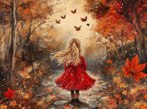 Картина интерьерная на стену, постер. Малышка и осень