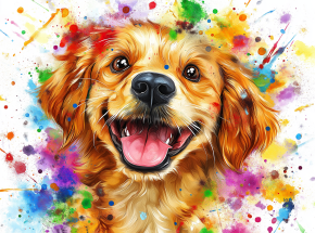 Картина интерьерная на стену, постер. Разноцветный щенок