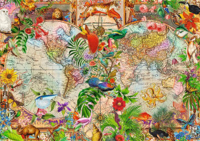 Пазл Trefl 1000 деталей: Время чая. Древняя карта мира с мотивами флоры и фауны
