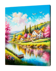 Картина по номерам на подрамнике Рыжий Кот: Весенняя деревня