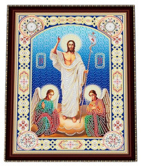 Алмазная мозаика с подрамником Рыжий Кот: Икона Воскресения Христова (частичное заполнение)