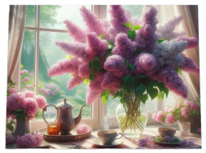 Алмазная мозаика с подрамником Рыжий Кот: Ветви сирени (полное заполнение)