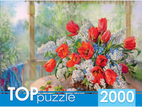 Пазл TOP Puzzle 2000 деталей: Русская коллекция. О.Дандорф. Тюльпаны с черёмухой