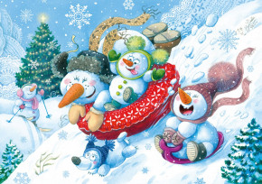 Пазл Step puzzle 35 деталей: Снеговички на горке