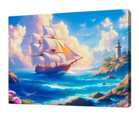 Картина по номерам на подрамнике Рыжий Кот: Корабль в бухте