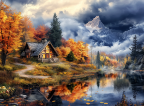 Картина интерьерная на стену, постер Избушка в горах