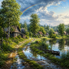 Пазл Алма деревянный круглый 500 деталей. Домик в деревне. После грозы 2