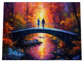 Алмазная мозаика с подрамником Рыжий Кот: Мост в лесу (полное заполнение)