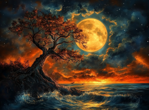 Картина интерьерная на стену, постер. Красный закат