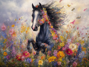 Пазл деревянный Алма 500 деталей Лошади. Прыжок в цветах.