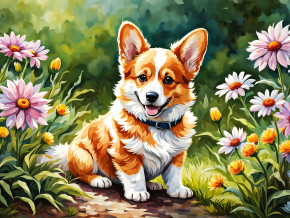 Пазл деревянный Алма 500 деталей Пушистые создания. Корги и ромашки