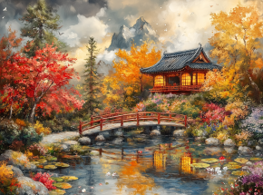 Картина интерьерная на стену, постер. Мостик в парке