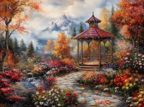 Картина интерьерная на стену, постер. Беседка и горы