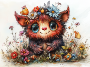 Картина интерьерная на стену, постер. Монстрик с цветами