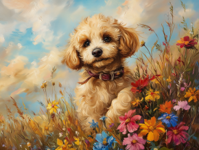 Пазл Алма деревянный 500 деталей. Пушистые создания. Пудель и цветы