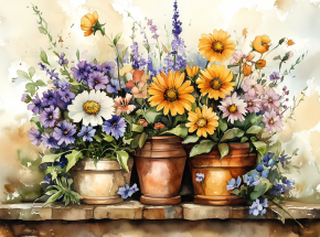 Картина интерьерная на стену, постер. Цветы в горшках