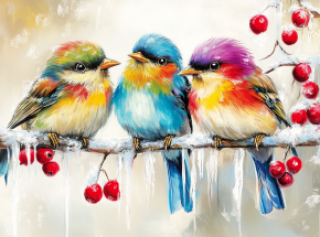 Картина интерьерная на стену, постер. Яркие птички