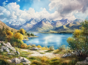 Картина интерьерная на стену, постер. Горы и озеро