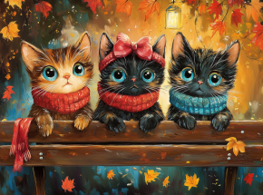 Картина интерьерная на стену, постер. Котята в шарфах