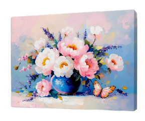 Картина по номерам на подрамнике Рыжий Кот: Нежные пионы в вазе