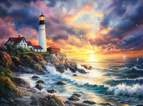 Картина интерьерная на стену, постер. Волны и маяк