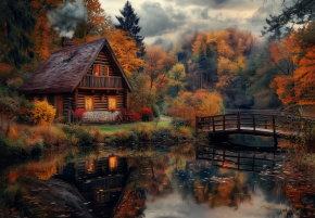 Пазл Алма ПРЕМИУМ деревянный 1000 деталей. Домик в деревне. Дыхание осени