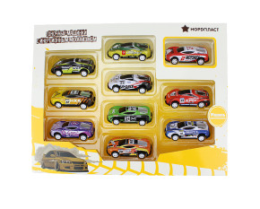 Набор инерционных машинок 10 шт,  масштаб 1:64