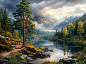 Картина интерьерная на стену, постер. Сосна на берегу