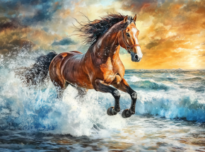 Картина интерьерная на стену, постер. Лошадь в волнах