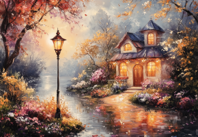 Пазл деревянный Алма ПРЕМИУМ 1000 деталей. Сказочные домики.  Очарование дождливого вечера. Пазл деревянный Алма ПРЕМИУМ 1000 деталей. Сказочные домики.  Очарование дождливого вечера.