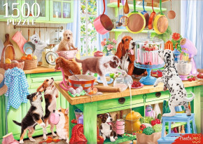 Пазл Рыжий Кот 1500 деталей: Компания собак на кухне