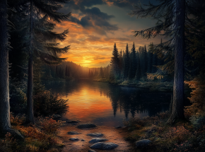 Картина интерьерная на стену, постер. Еловый берег